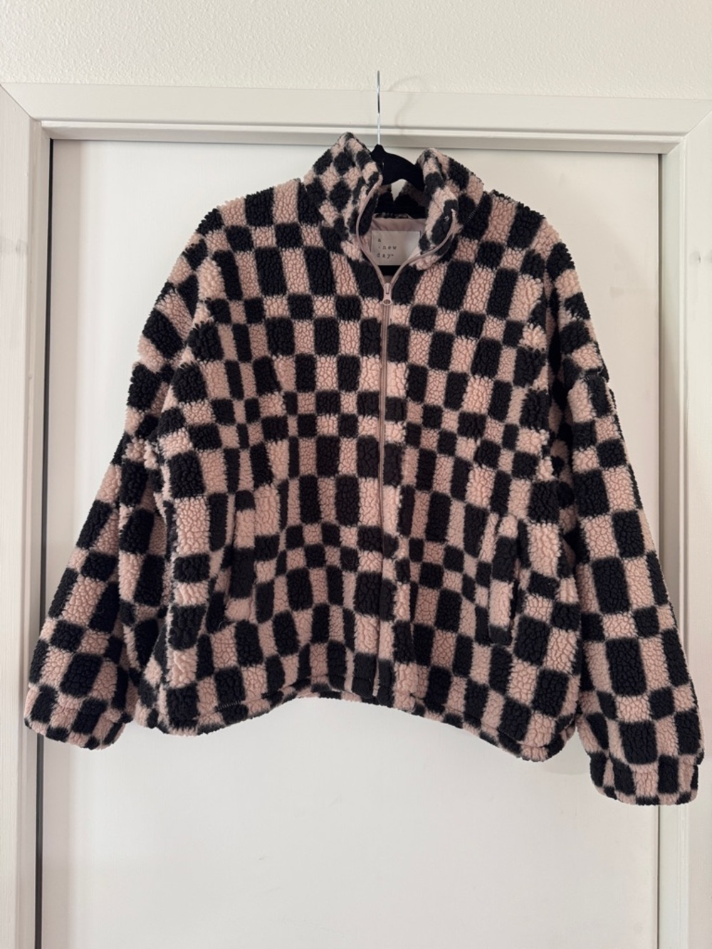 a new day Pink & Black Checkered Sherpa Zip Jacket